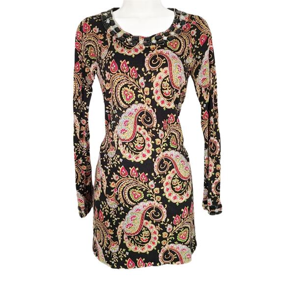 Michael Simon blakc paisley sheath dress with faux jewels size medium petite - Picture 1 of 10